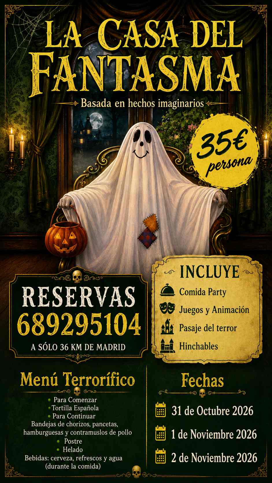 Cartel La Casa del Fantasma 2026, Halloween familiar cerca de Madrid